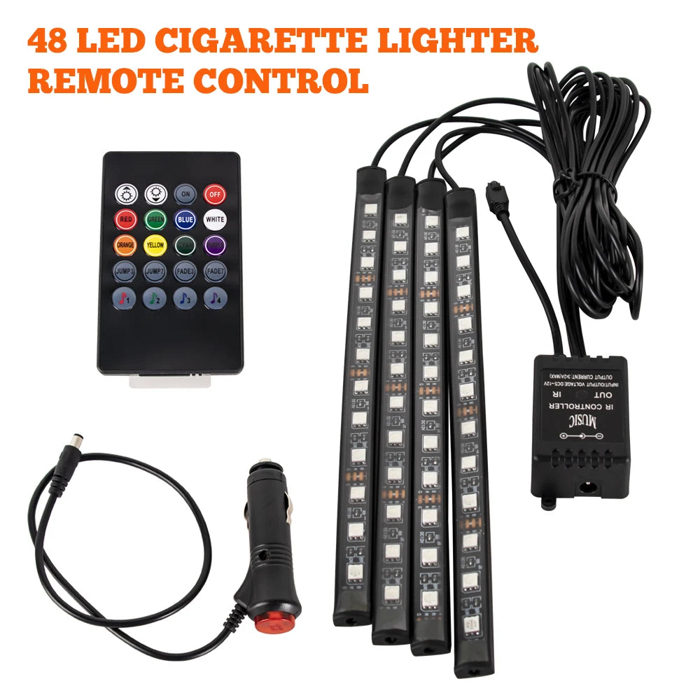 RGB LED Car Interior Ambient Lights – 48/72‑LED Footwell Kit with App & Remote Control