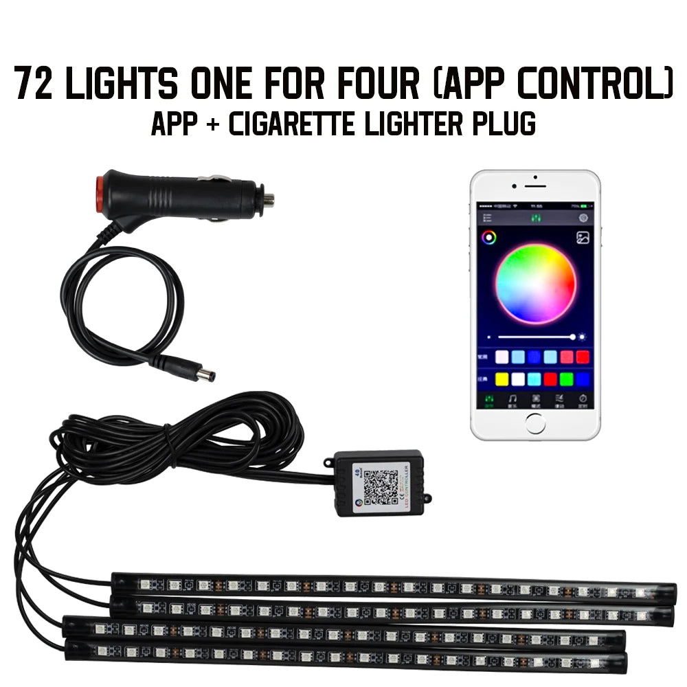 RGB LED Car Interior Ambient Lights – 48/72‑LED Footwell Kit with App & Remote Control