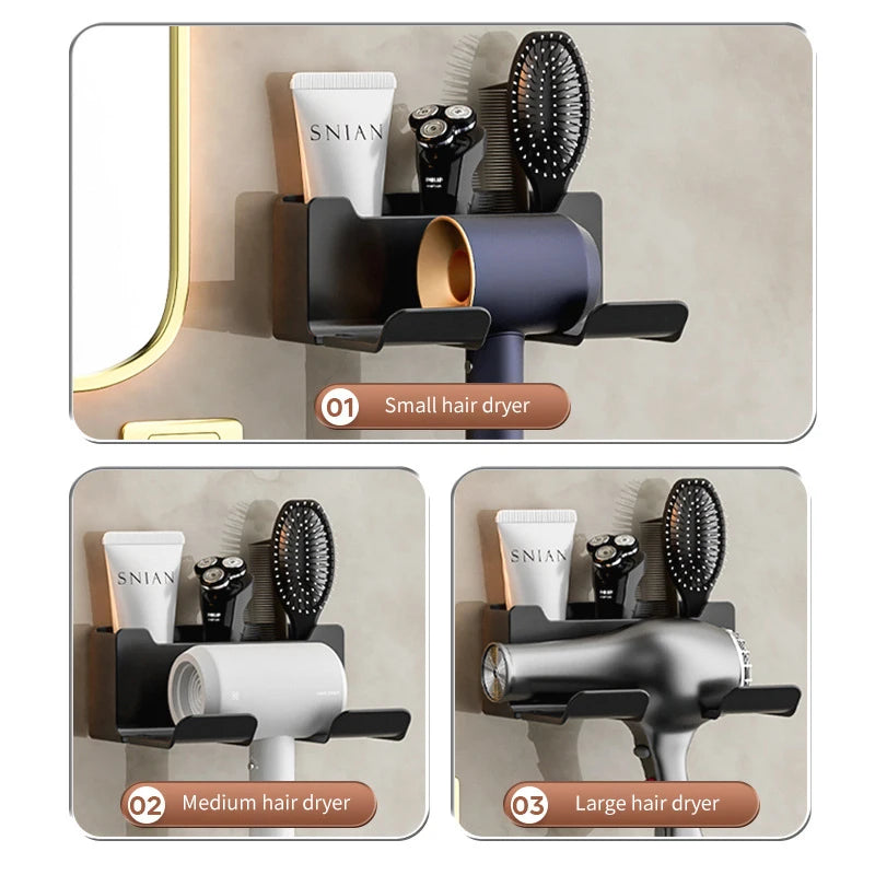 Wall‑Mounted Hair Dryer & Straightener Holder – Bathroom Organizer Shelf