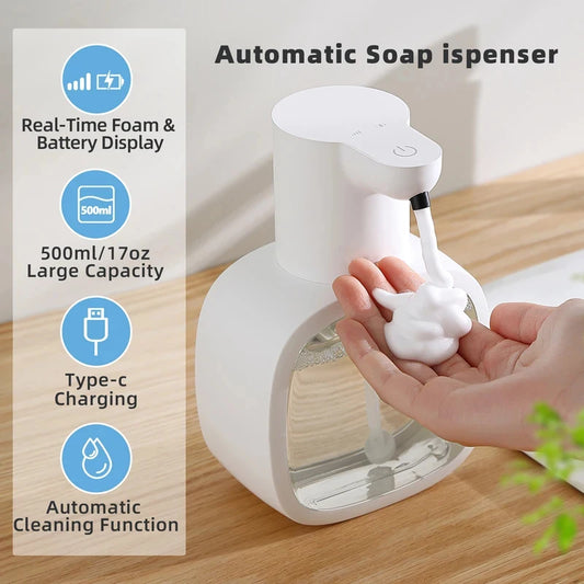 Automatic Foam Soap Dispenser – Wall‑Mounted 500ml Smart Sensor Rechargeable