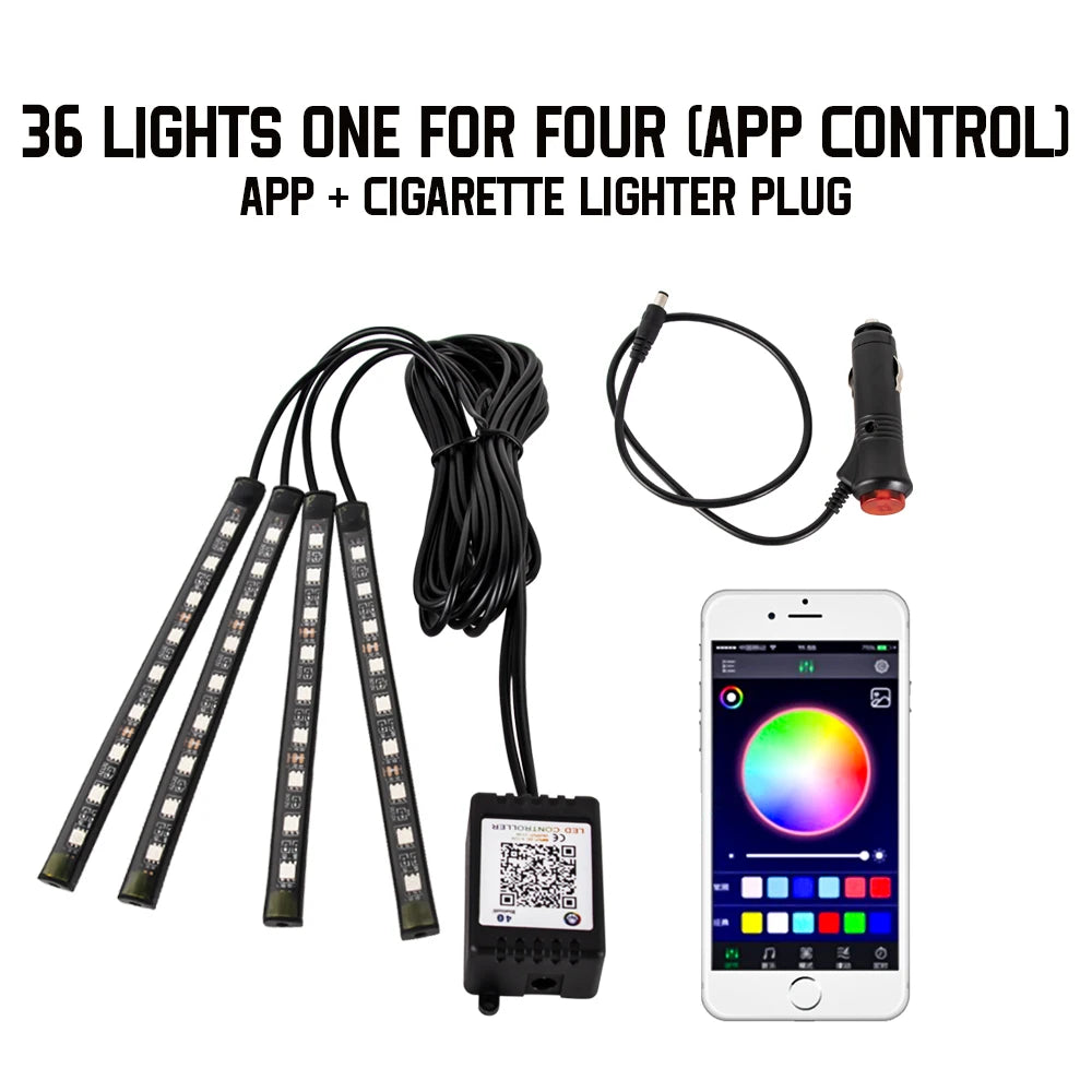 RGB LED Car Interior Ambient Lights – 48/72‑LED Footwell Kit with App & Remote Control