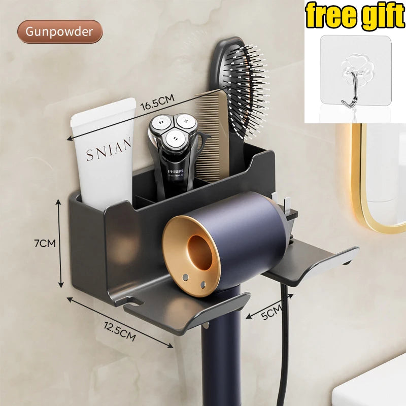Wall‑Mounted Hair Dryer & Straightener Holder – Bathroom Organizer Shelf