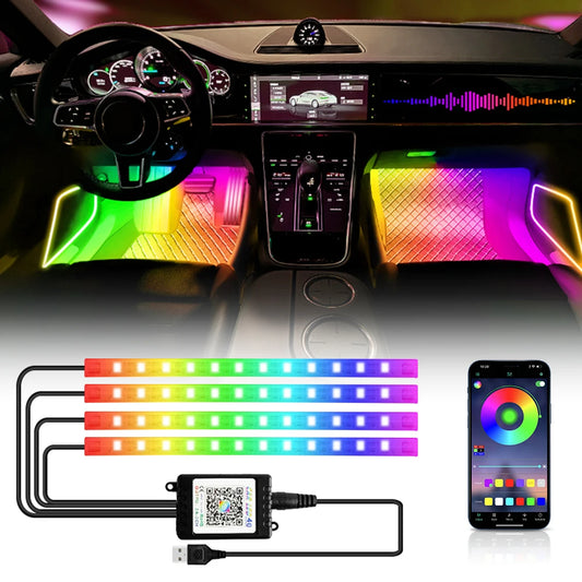 RGB LED Car Interior Ambient Lights – 48/72‑LED Footwell Kit with App & Remote Control