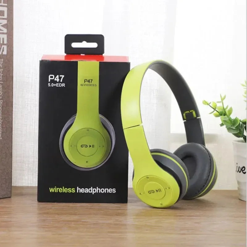 P47 Bluetooth 5.0 Foldable Headphones – HiFi Stereo Bass with Mic