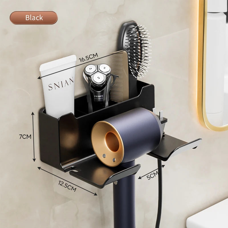 Wall‑Mounted Hair Dryer & Straightener Holder – Bathroom Organizer Shelf