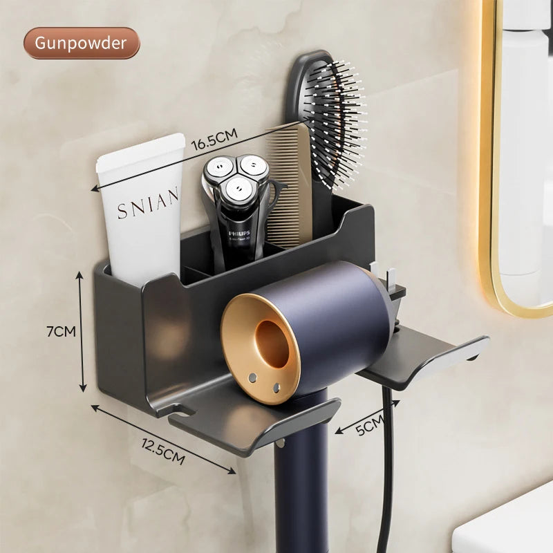 Wall‑Mounted Hair Dryer & Straightener Holder – Bathroom Organizer Shelf
