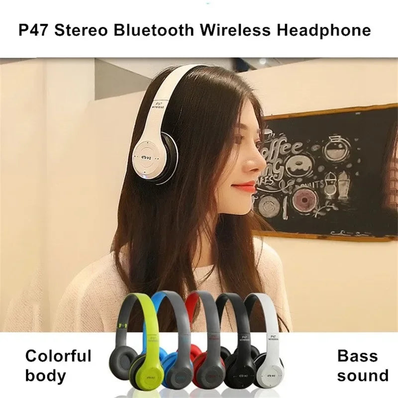 P47 Bluetooth 5.0 Foldable Headphones – HiFi Stereo Bass with Mic