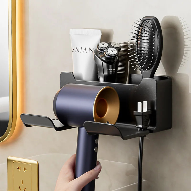 Wall‑Mounted Hair Dryer & Straightener Holder – Bathroom Organizer Shelf