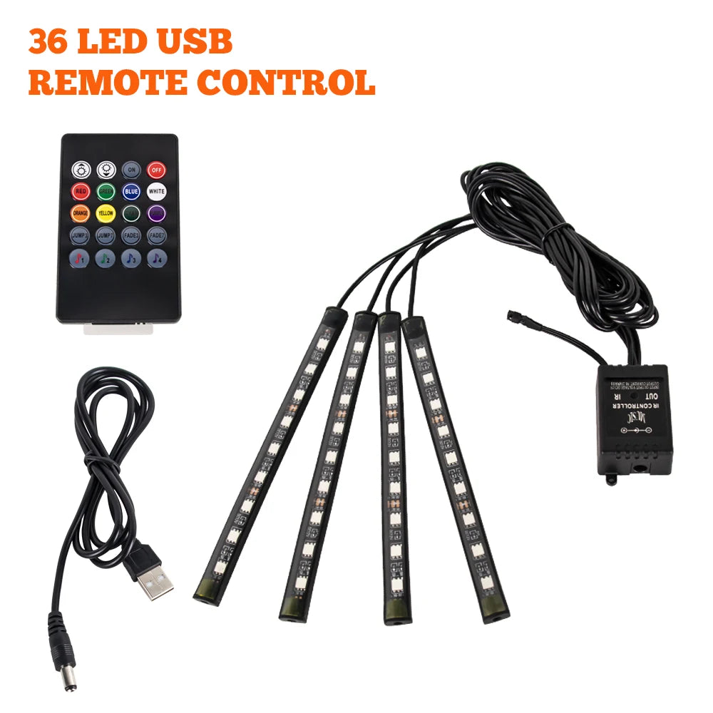 RGB LED Car Interior Ambient Lights – 48/72‑LED Footwell Kit with App & Remote Control