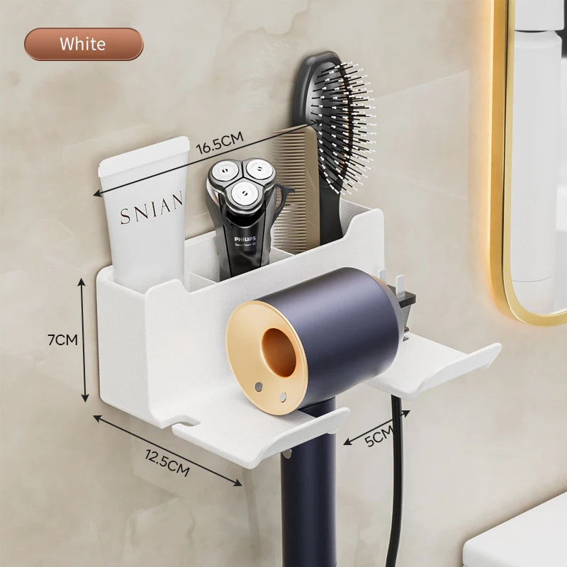 Wall‑Mounted Hair Dryer & Straightener Holder – Bathroom Organizer Shelf