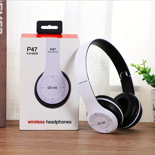 P47 Bluetooth 5.0 Foldable Headphones – HiFi Stereo Bass with Mic