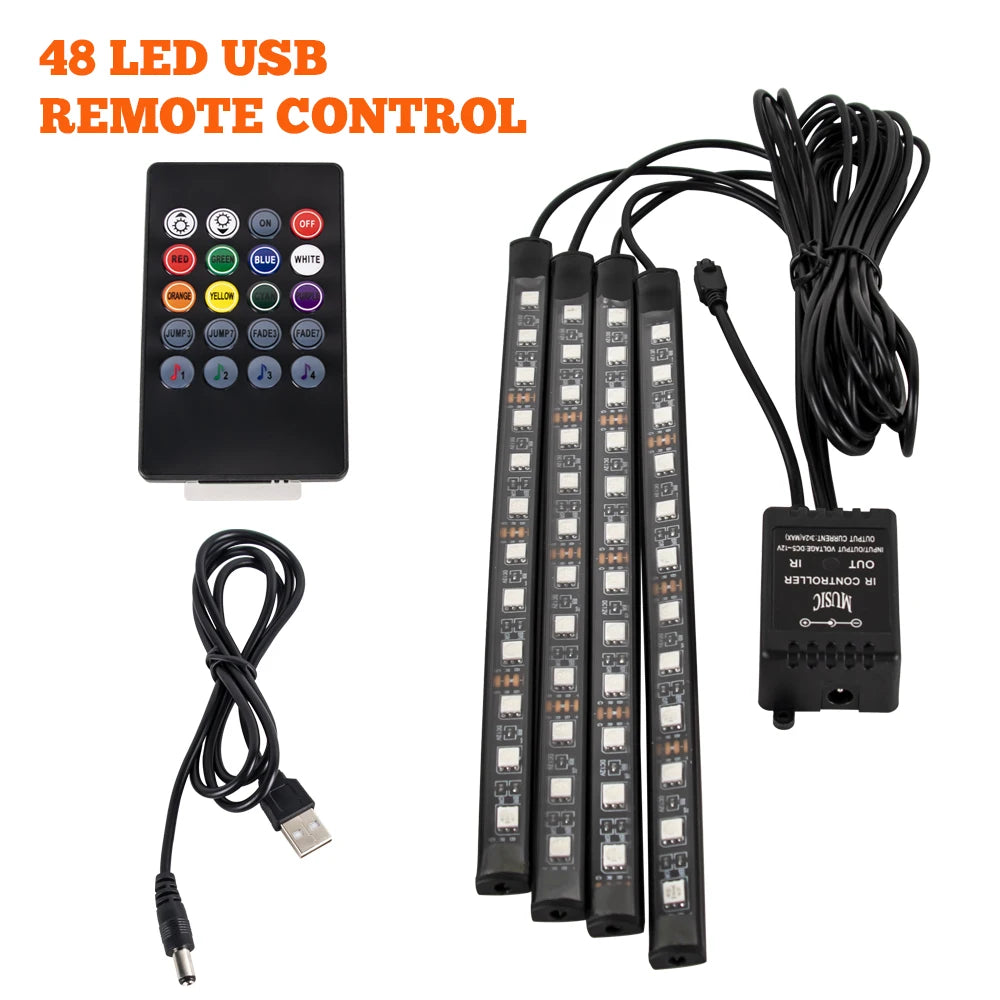 RGB LED Car Interior Ambient Lights – 48/72‑LED Footwell Kit with App & Remote Control