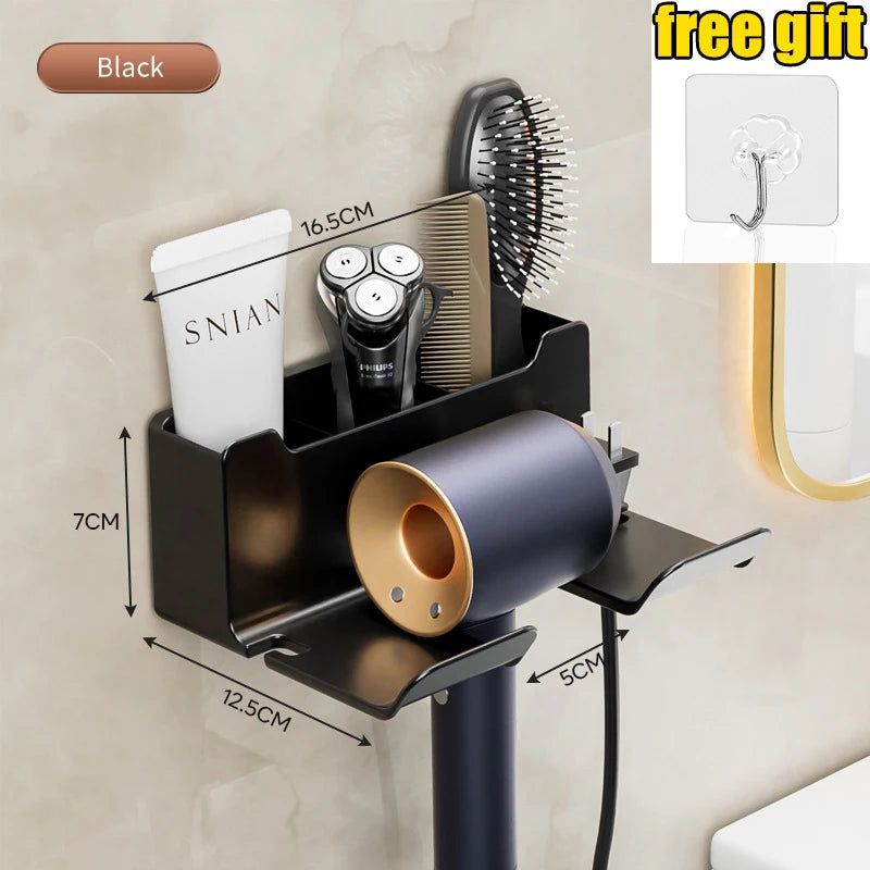 Wall‑Mounted Hair Dryer & Straightener Holder – Bathroom Organizer Shelf