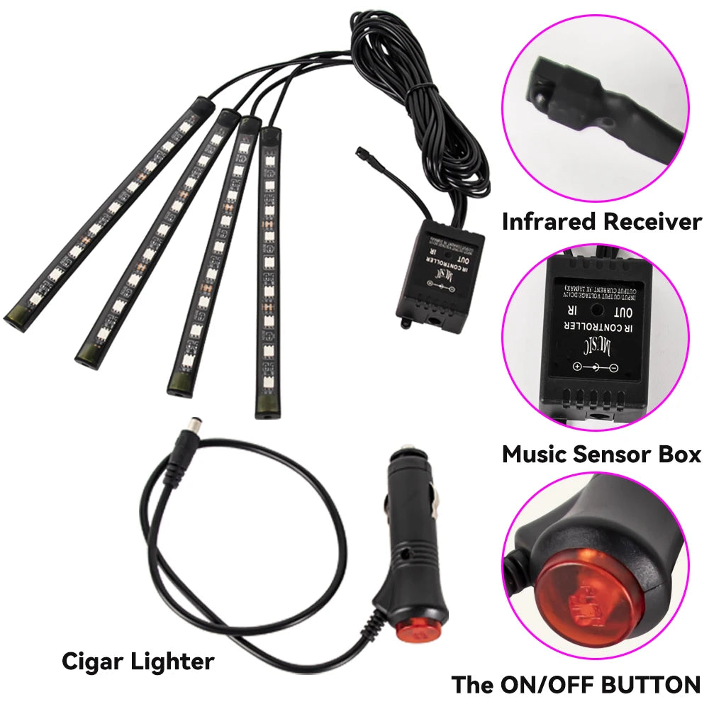 RGB LED Car Interior Ambient Lights – 48/72‑LED Footwell Kit with App & Remote Control