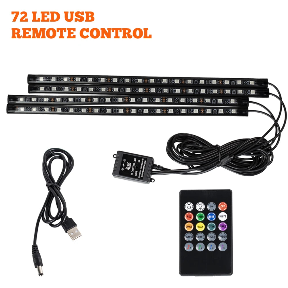 RGB LED Car Interior Ambient Lights – 48/72‑LED Footwell Kit with App & Remote Control