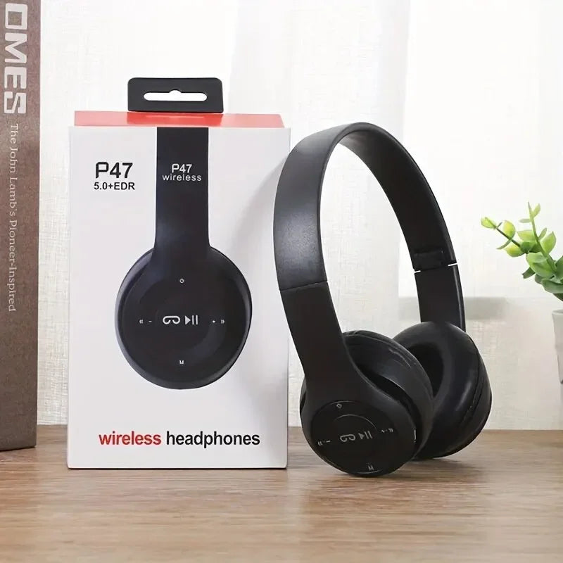 P47 Bluetooth 5.0 Foldable Headphones – HiFi Stereo Bass with Mic