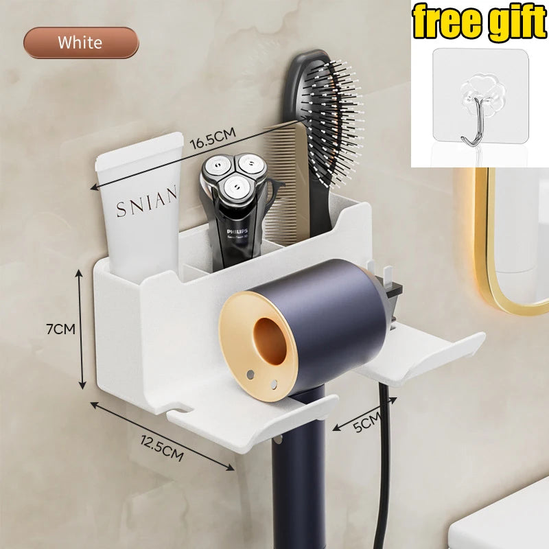 Wall‑Mounted Hair Dryer & Straightener Holder – Bathroom Organizer Shelf