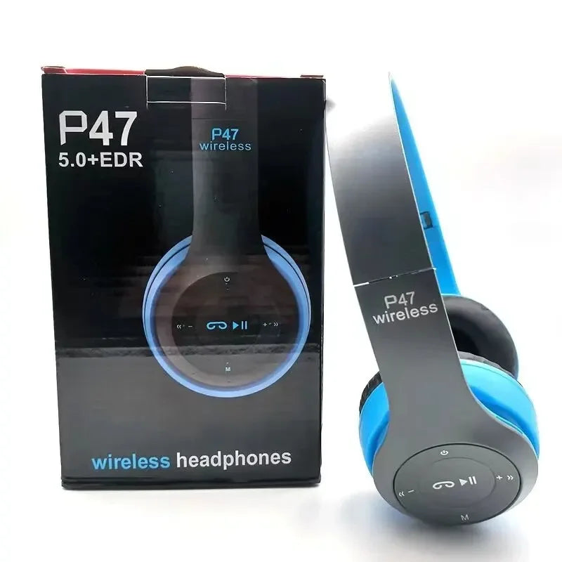 P47 Bluetooth 5.0 Foldable Headphones – HiFi Stereo Bass with Mic